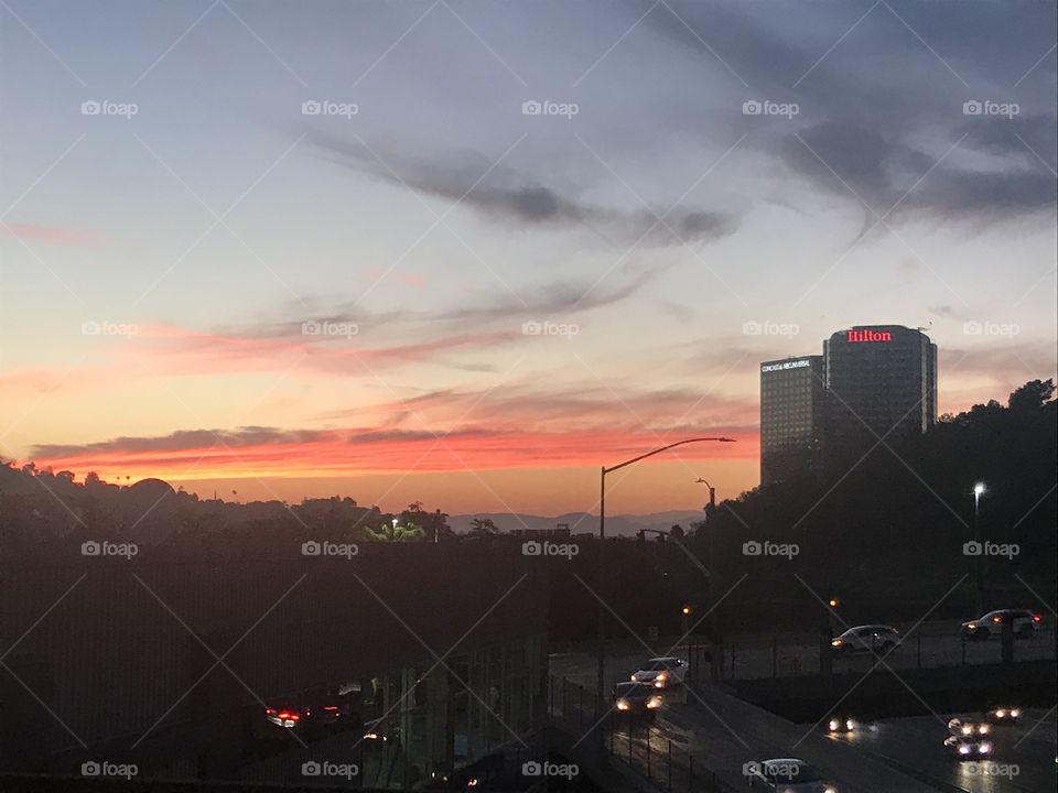City Sunset over mountains 