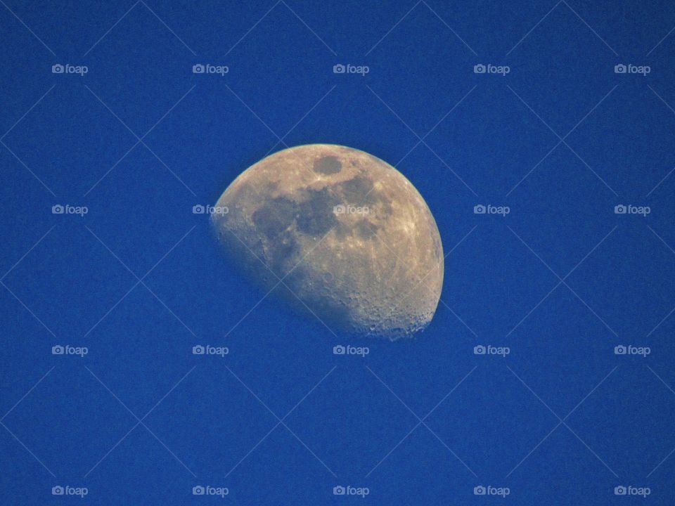 beautiful half moon in blue sky glowing