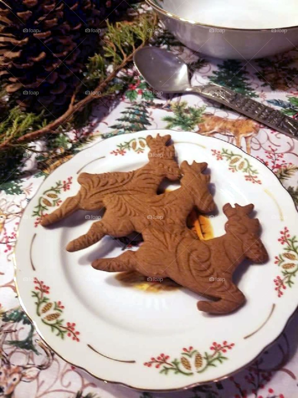 Three gingerbread reindeer cookies