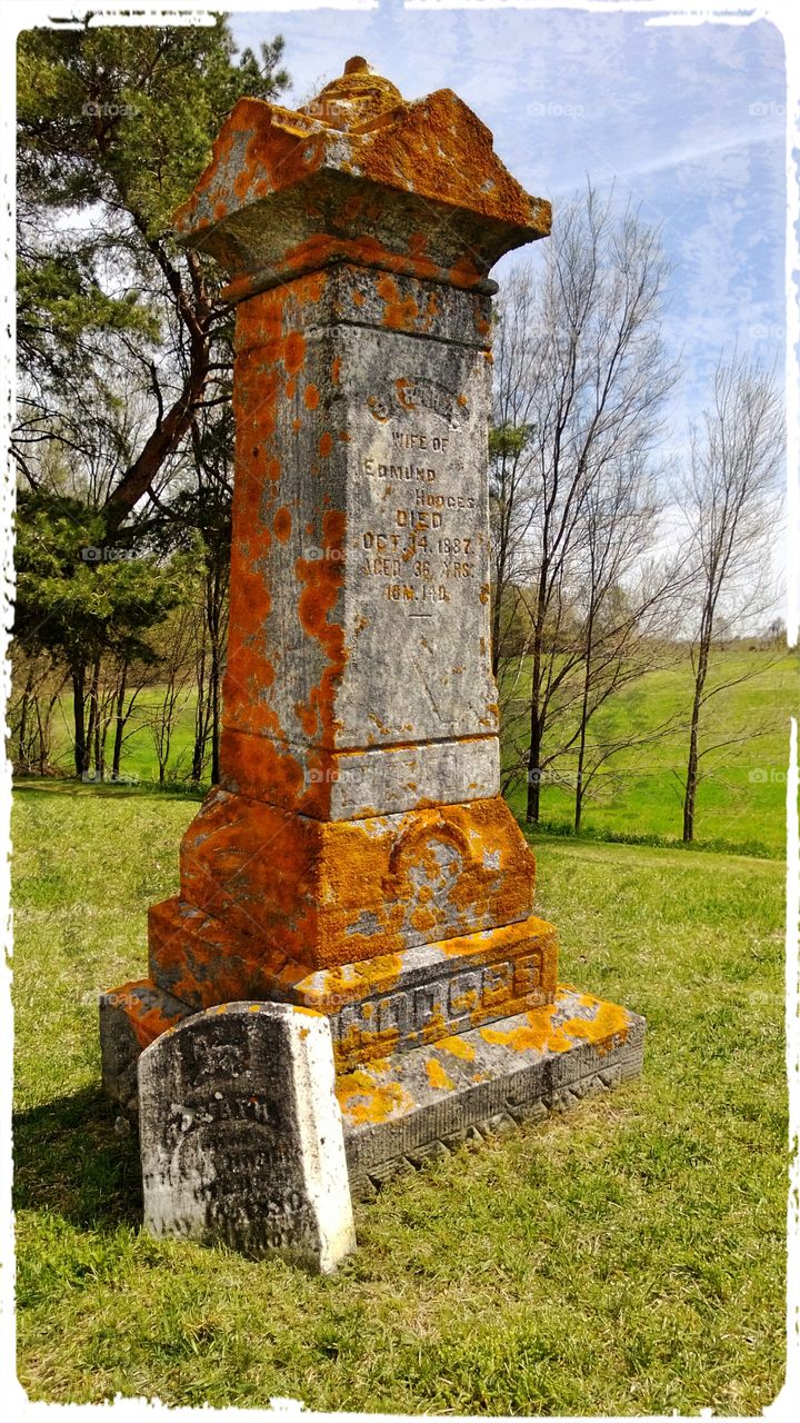monument with moss. Another cemetery shot.