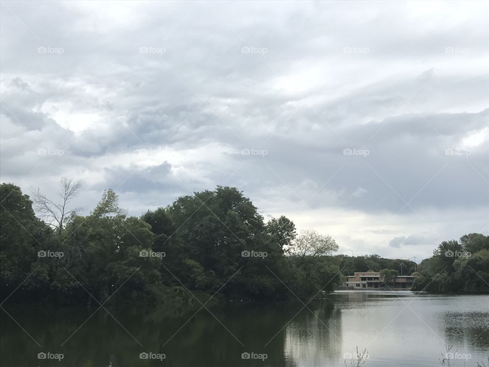 Moody skies over the pond in the park