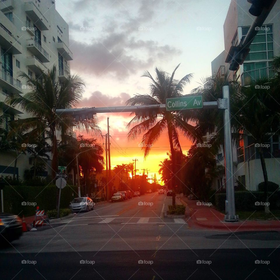 Collins Avenue at sunset