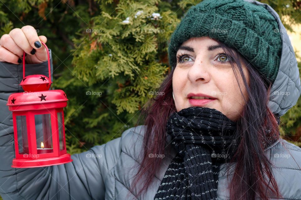 A girl with a red lantern