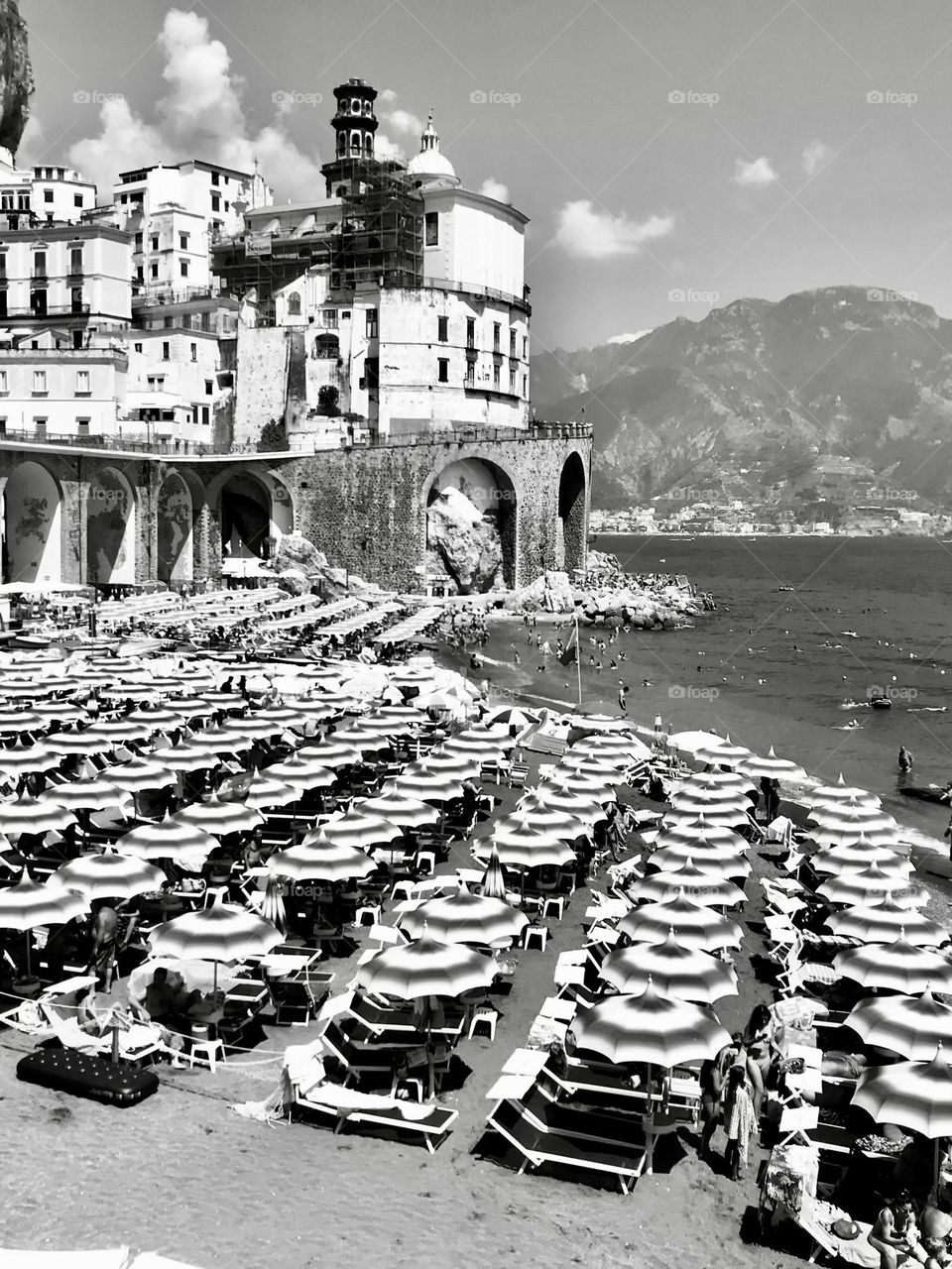 Atrani, on the Amalfi coast, filled with tourist for summer holidays.