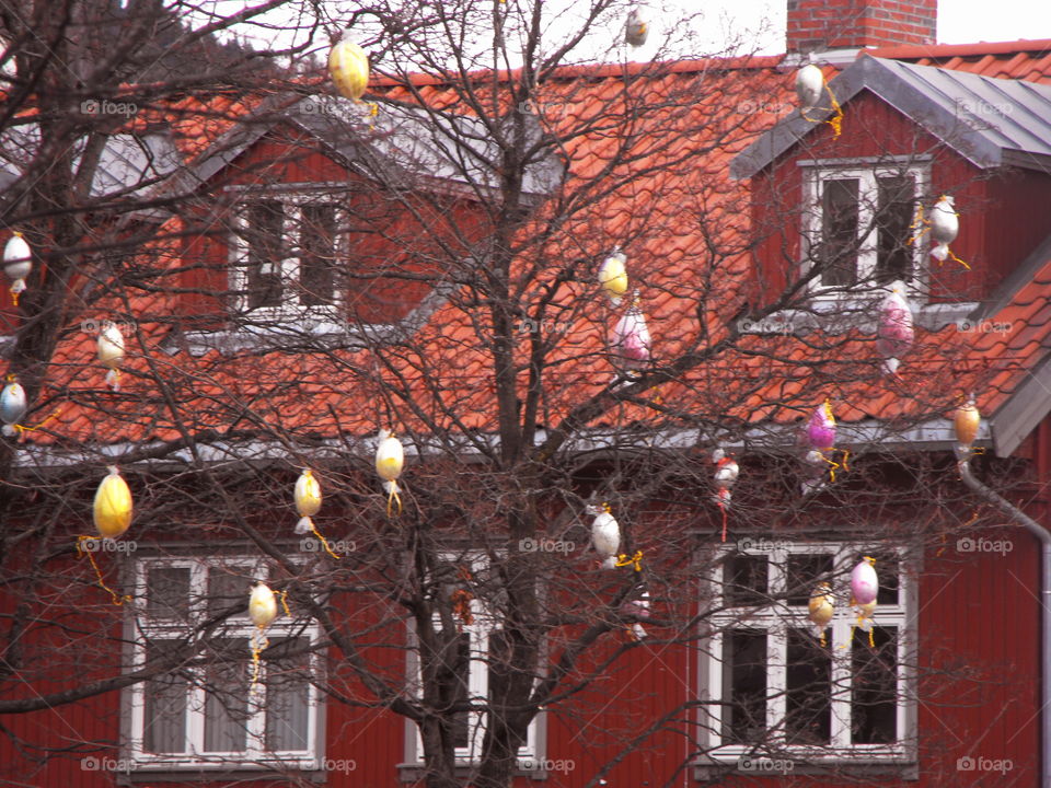 Spring egg tree decorations in Norway
