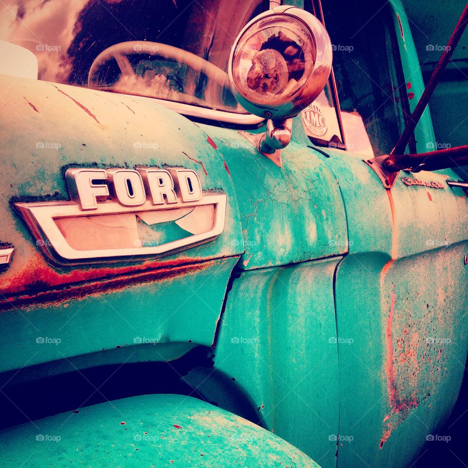 Rusty old Ford Truck at Salvage yard 