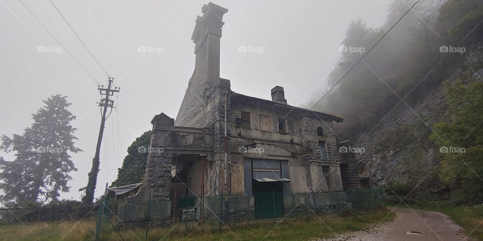 Dismissed cable car, resting on the Alpes in a stoic stillness, timeless. Campo dei fiori, Varese, Italy