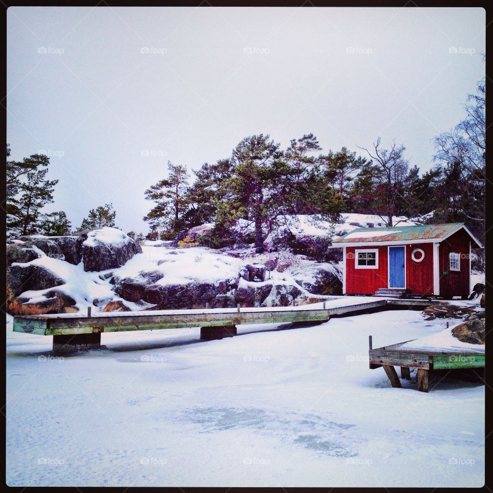boathouse winter ice archipelago by Johannes