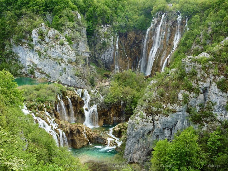 High angle view of a plitvice lakes national park