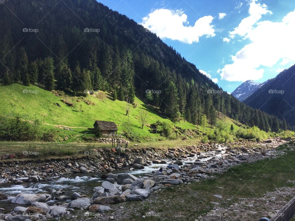 Hiking trail along the mountain river