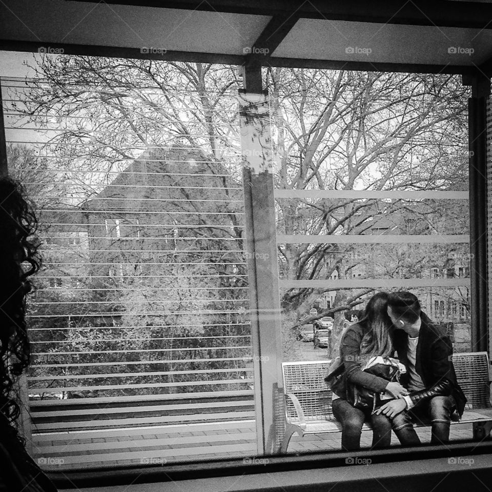 Lover at the station. Young love birds at the train station