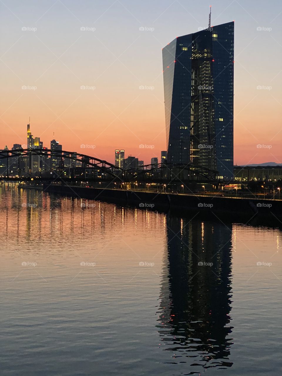 European Central Bank during sundown 