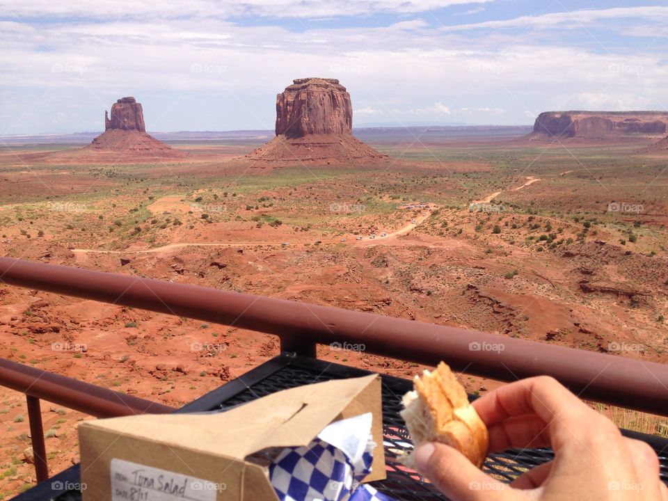 A rest for a sandwich Looking the beautiful monument valley