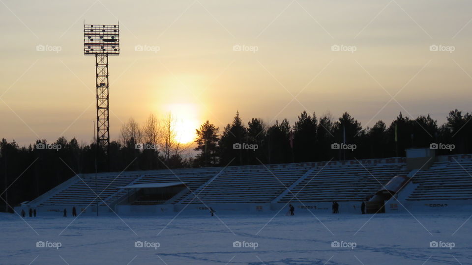 stadium at sunset of the day