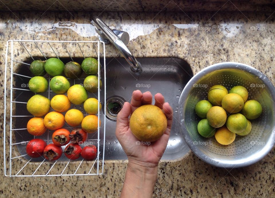 Woman holding citrus fruit