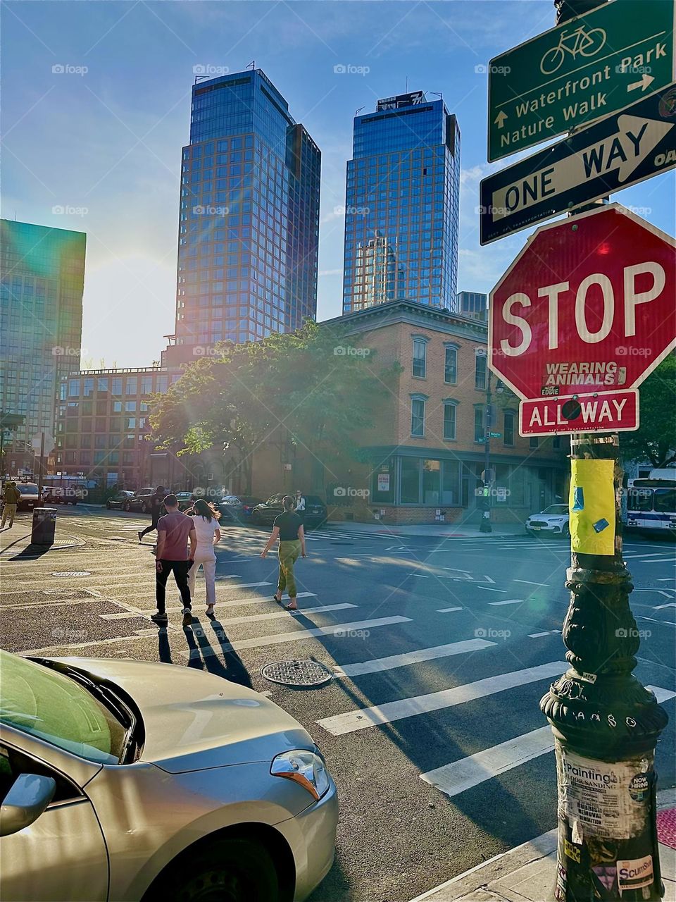 This is the corner of “Box Street” and “Manhattan Ave” in “Greenpoint”, Bklyn not far from “Newtown Creek” and the “Pulaski Bridge”. This is also the last stop of the “B43” bus from “Bushwick”, Bklyn. 2024. Hypnotic Productions
