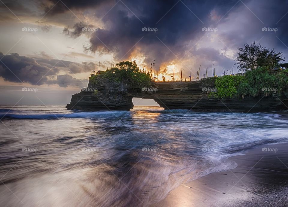 Batu Bolong Temple Bali at sunset