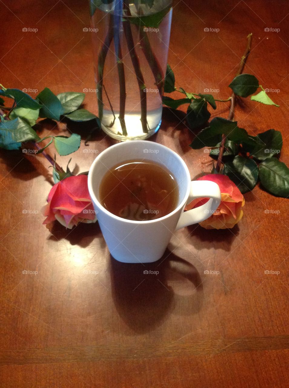 Enjoying a hot cup of tea on a rainy morning. 