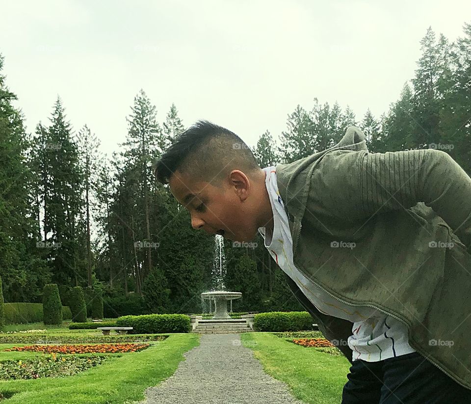 Drinking from a large fountain 