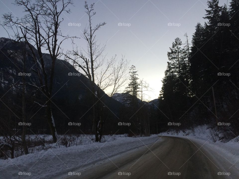 Winter on a mountain road 