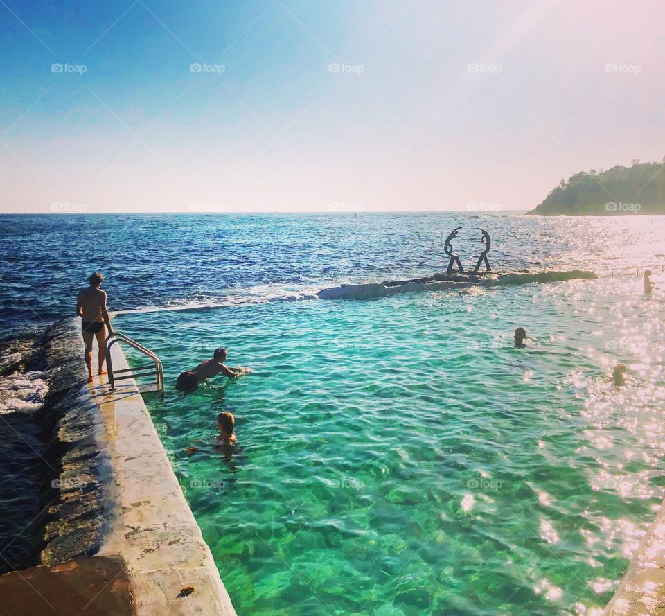 The light on the water at the sea pool between manly and Shelley beaches