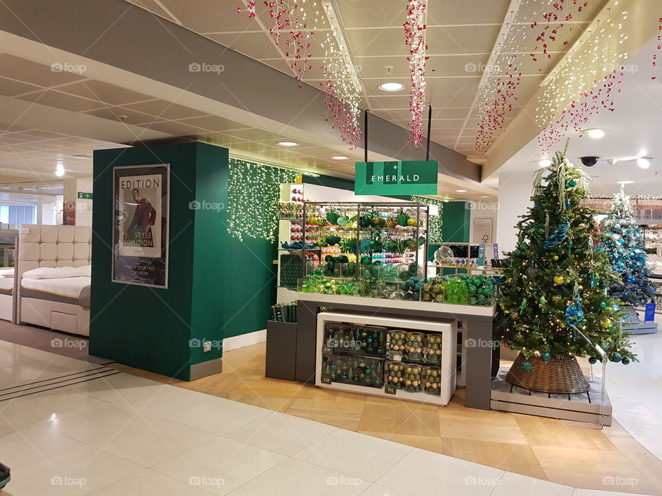 Emerald Christmas shop decorations at Peter Jones department store Sloane square Chelsea Kings road London
