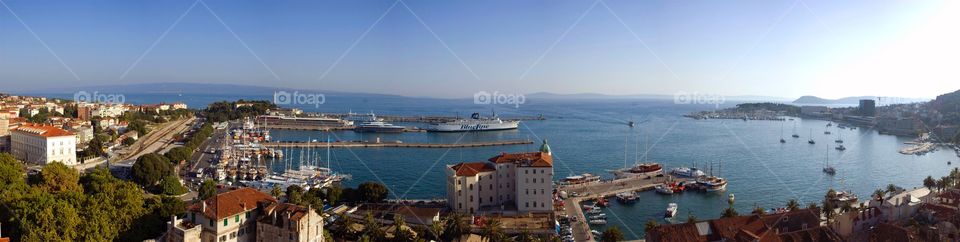 View of split, croatia's harbor from the top of the tower in Diocletian's palace 