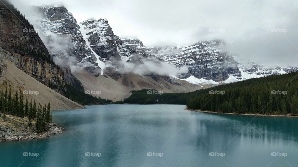 Moraine Lake in the clouds, Banff National Park