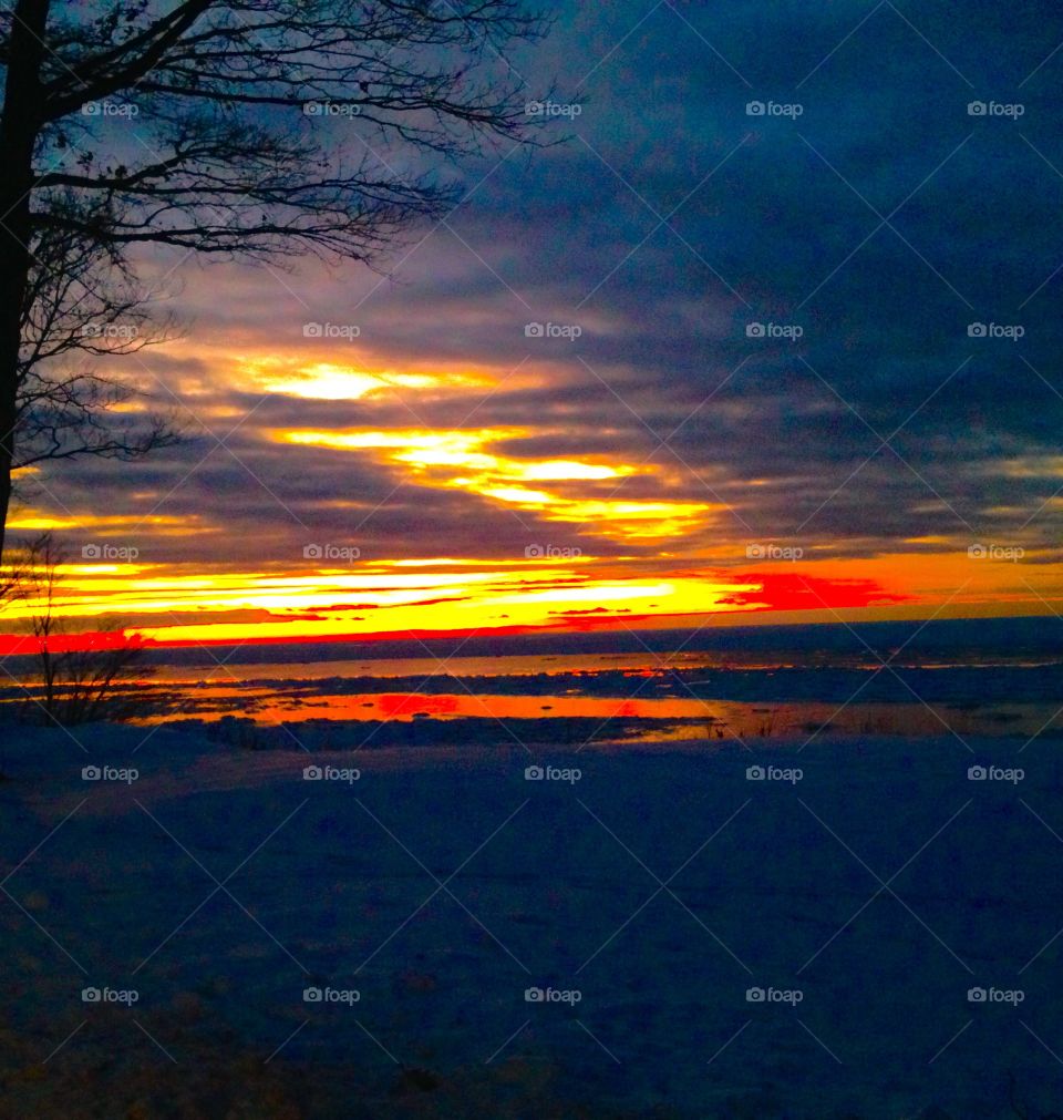 Lake Michigan Sunset. Winter sunset over Lake Michigan