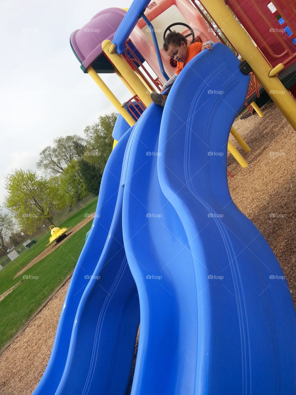 blue slide. blue slide at playground