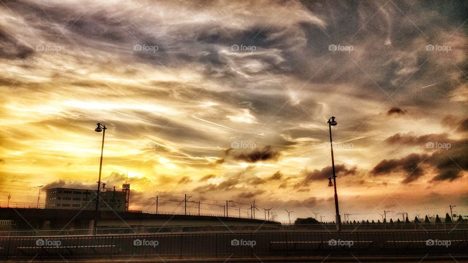 Golden sunset over Amsterdam windmills