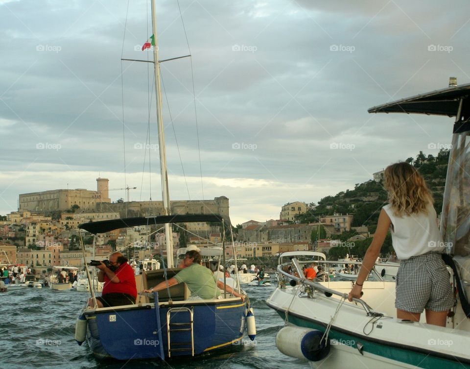 Tourists near a seatown