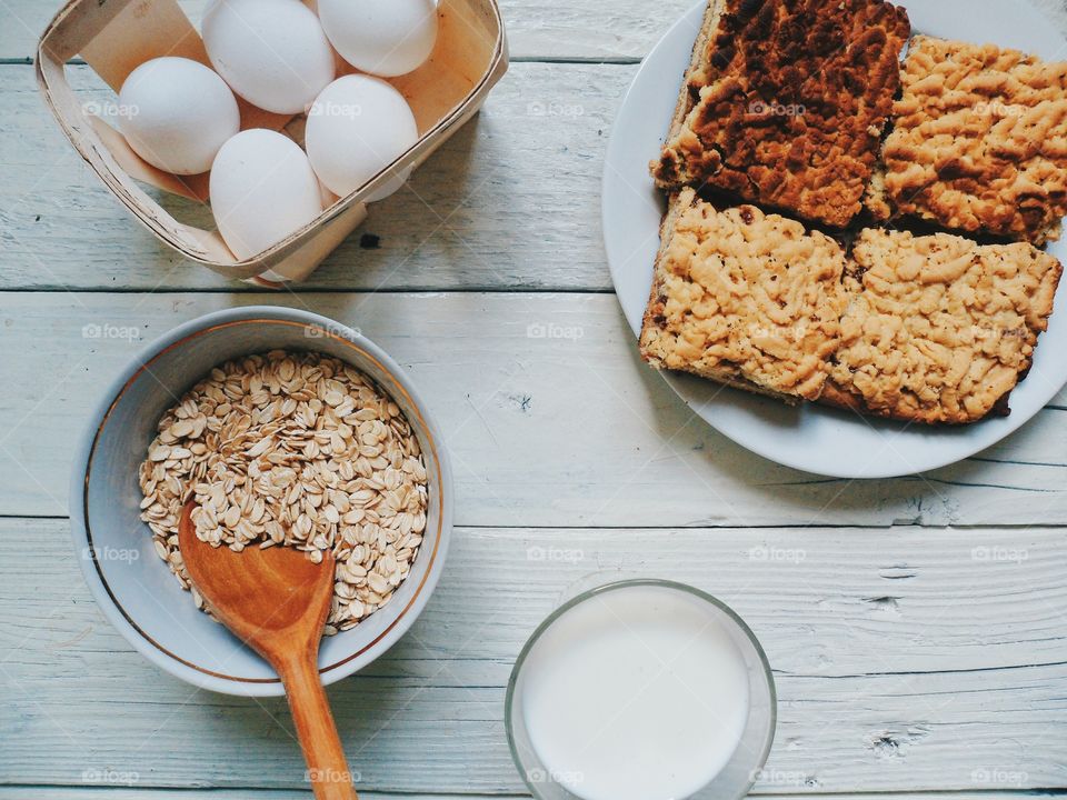 high angle view of breakfast