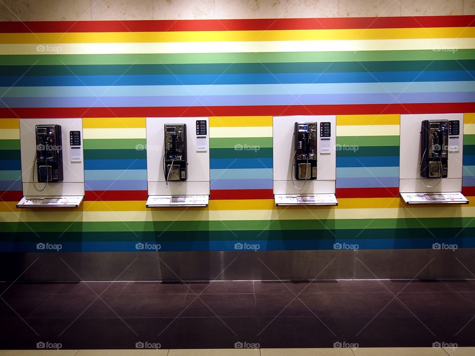 row of public payphones