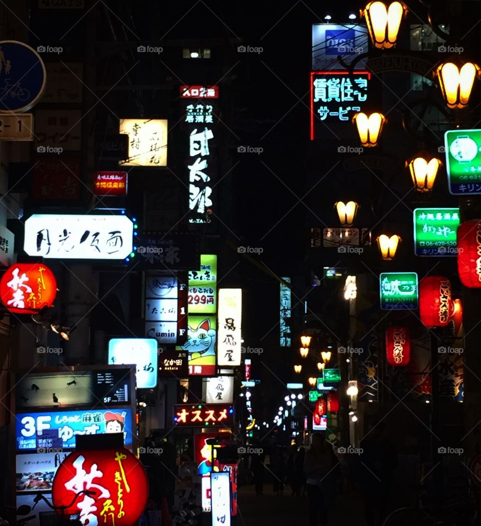 Night street in Japan with lights 