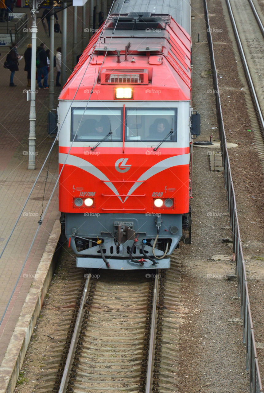 Red locomotive from top