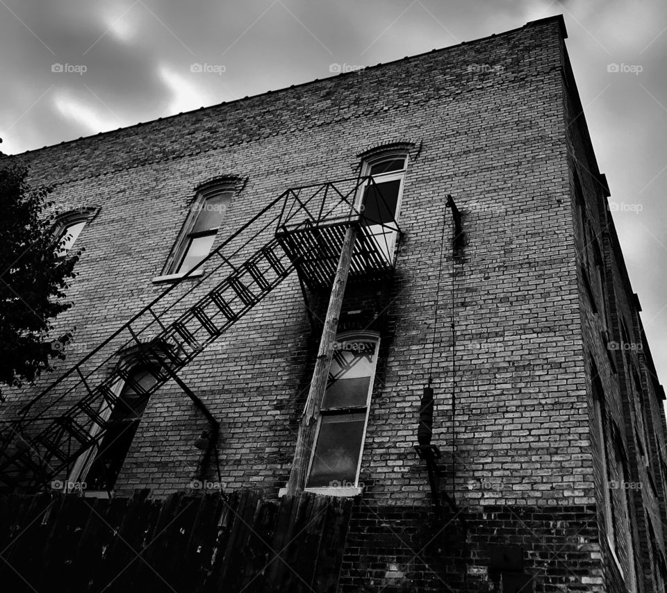 Black and white photo of an old building—taken in Pentwater, Michigan 