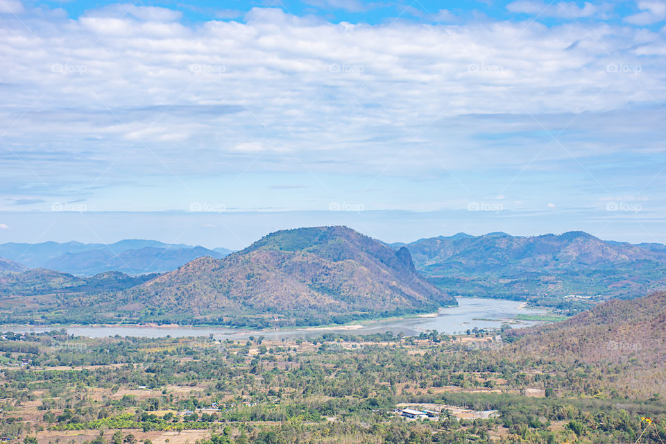 The beauty of the Mekong River and the mountains at  Phu Thok , Loei in Thailand.