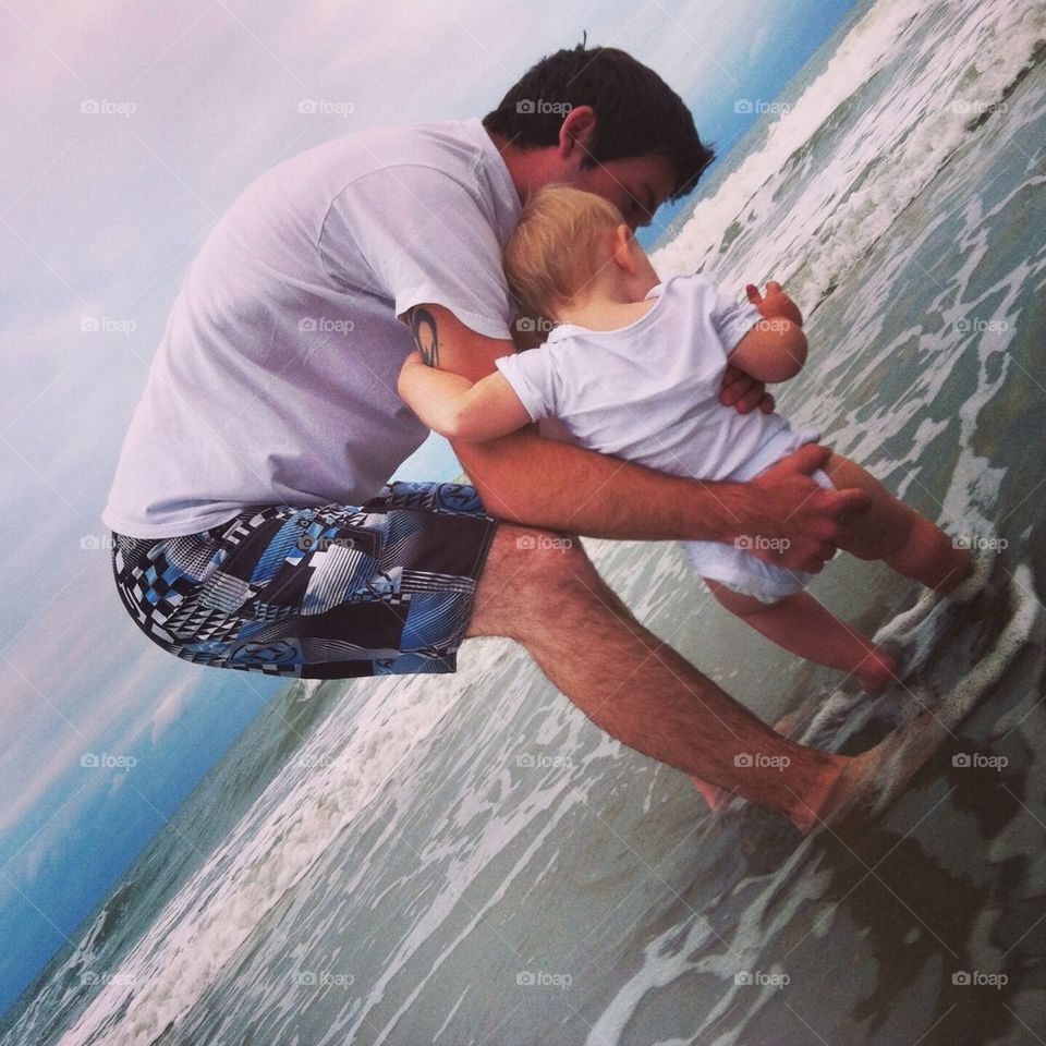 Father and son at the beach