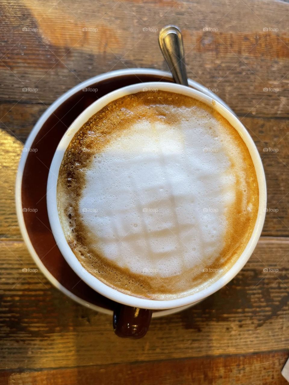 Cup of cappuccino , bird eye view