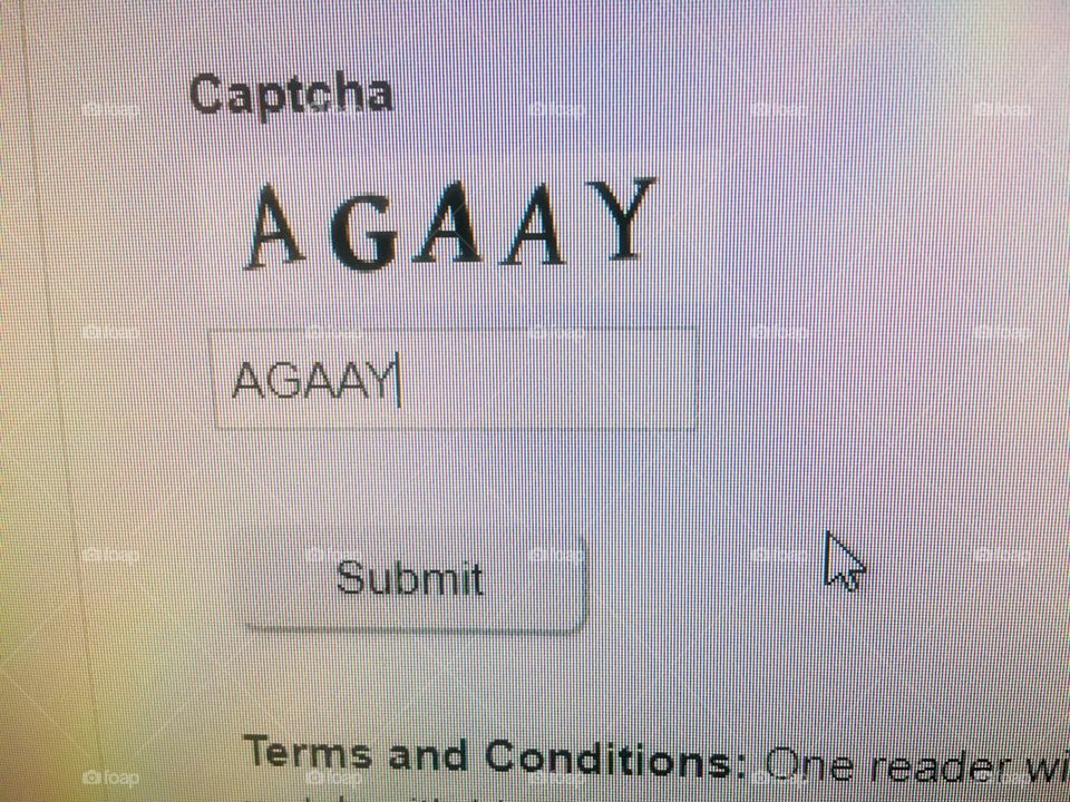 Captcha request online to type the characters A G A A Y