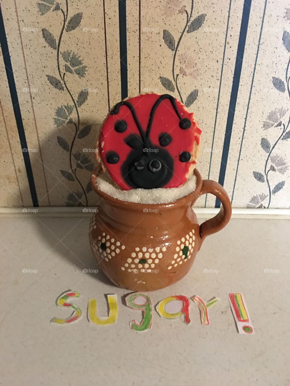 A ladybug eating sugar 