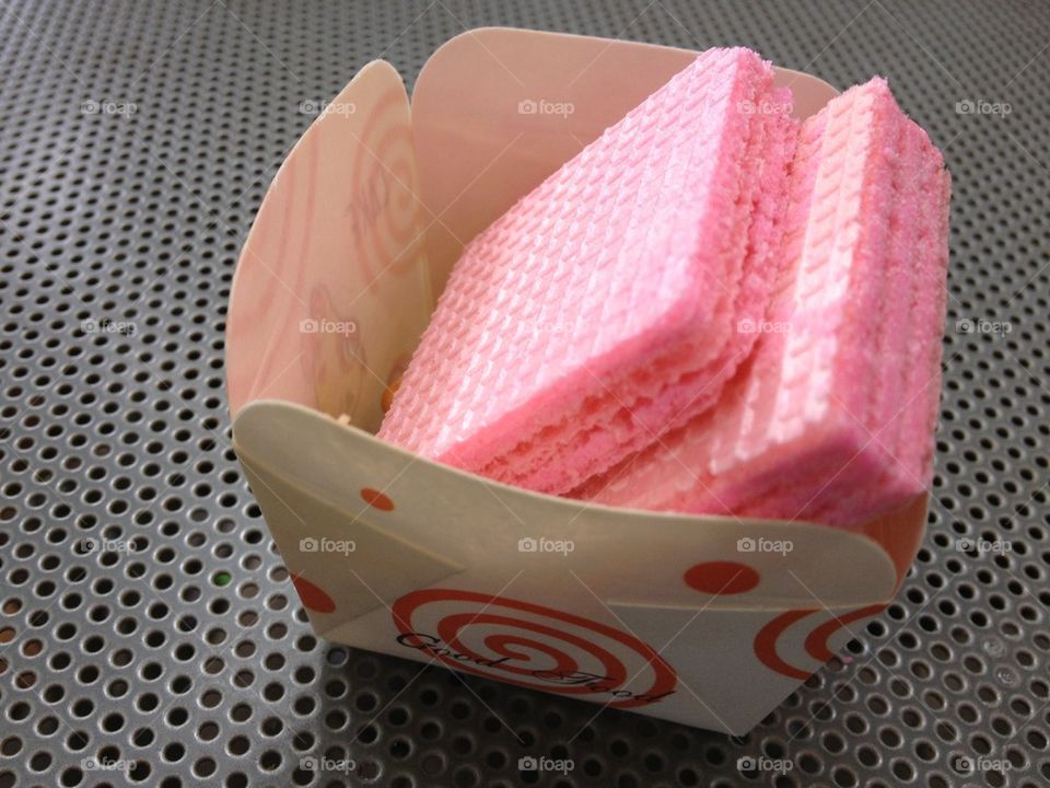 Pink wafers in paper box