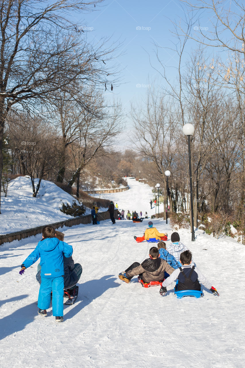 kids playing in the snow