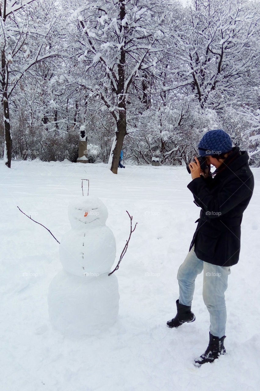 Fun moments in the winter park, me and my friend The Snowman