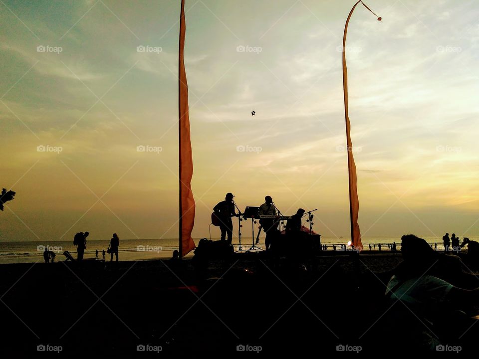 beautiful sky and live music at Double six beach, Bali, Indonesia
