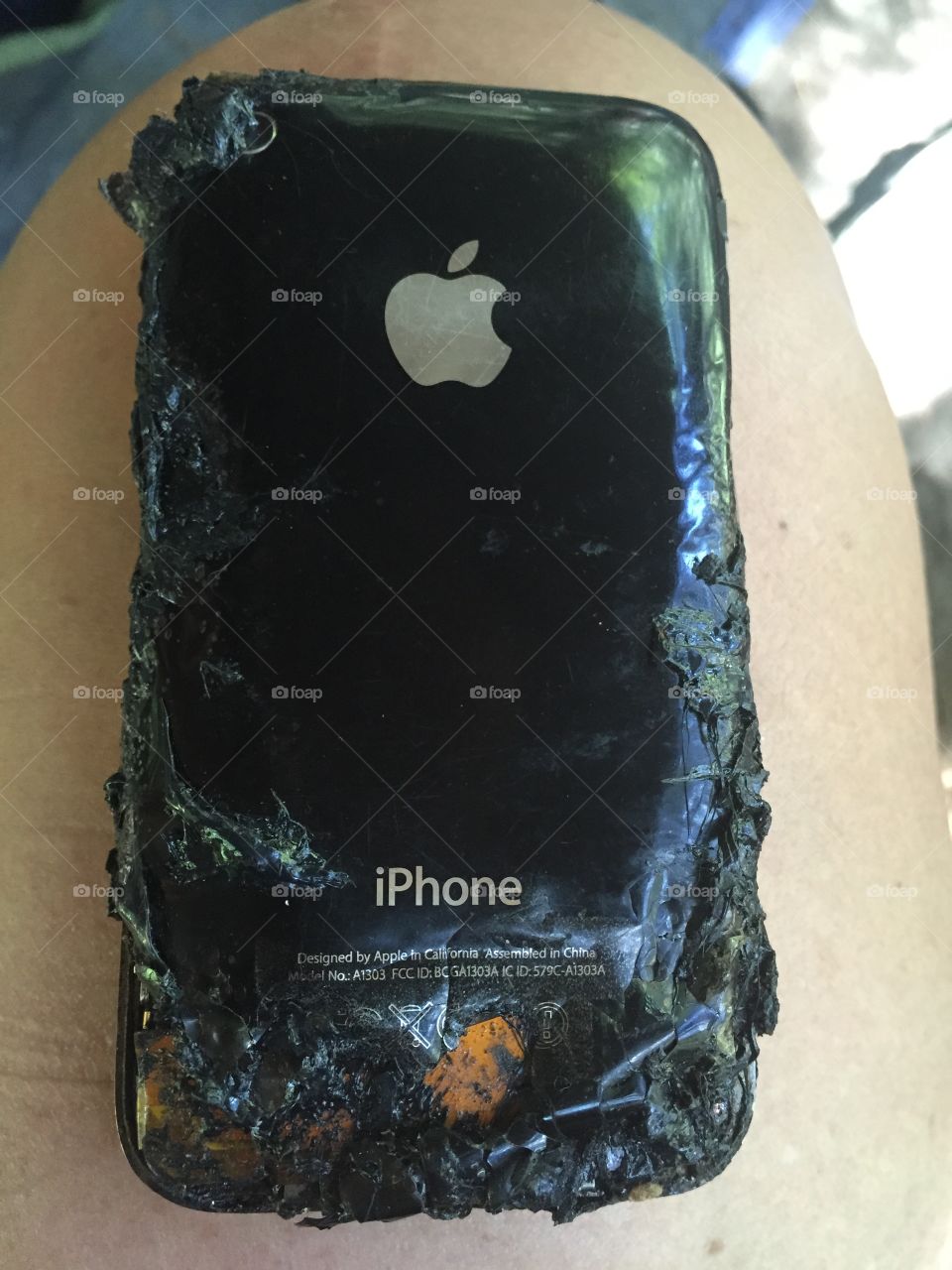 Burnt. iPhone fell into campfire