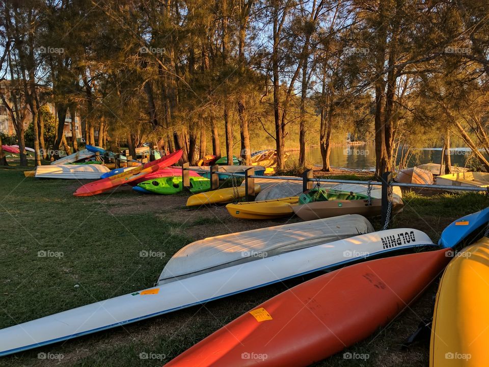 Canoes waiting for their owners to take them for a paddle