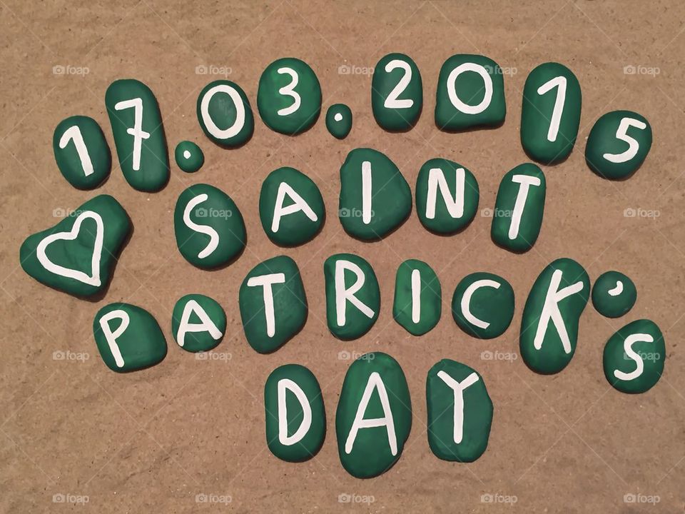 17 march 2015, Saint Patrick's Day on green painted stones