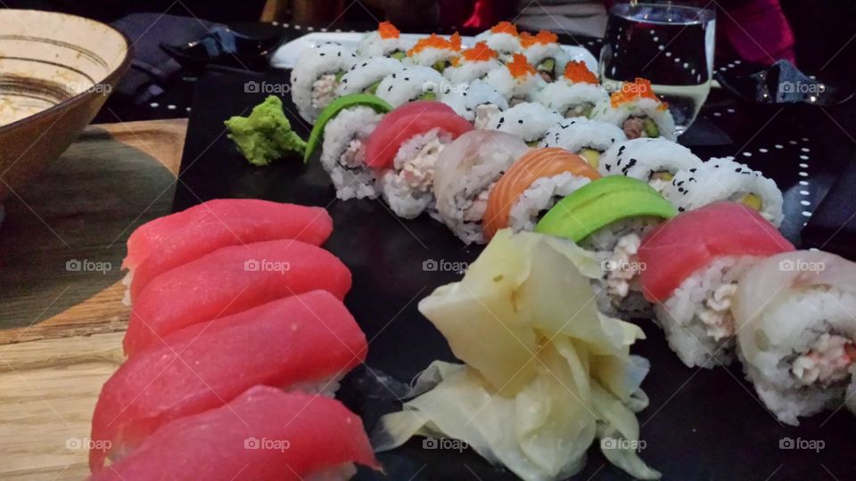 Sushi and sashimi japanese meal. sushi japanese restaurant finger food